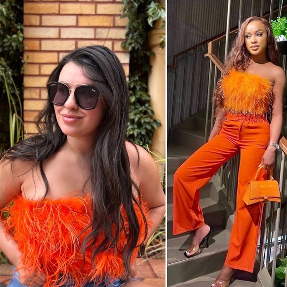 Lamarque Zaina Strapless Feather Bandeau Top Orange Party Crop Bustier Small - Picture 11 of 13